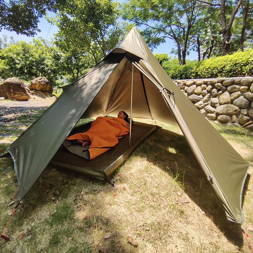 Cheap Goat Tents Ultralight Camping Teepee Tent with Chimney Window Outdoor Tipi Pyramid Tent Double Layer Bushcraft 1 Person Tents Hot Tent   